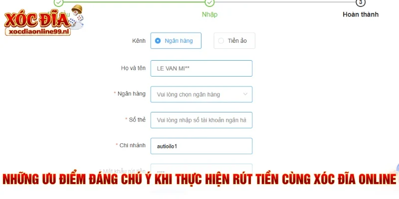 Những ưu điểm đáng chú ý khi thực hiện rút tiền cùng xóc đĩa online
